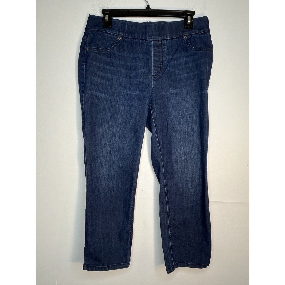 Chicos Platinum Denim Medium Wash Bootcut Pull on Elastic Pants sz 1 8 m (15)
